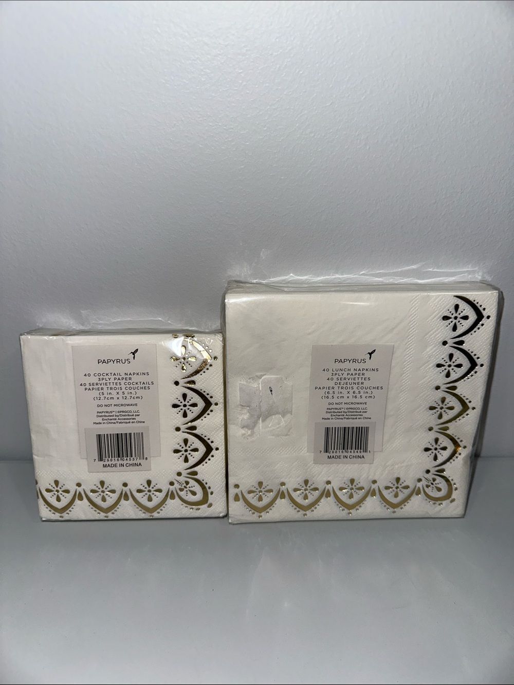 PAPYRUS White Gold Trim Matching Square Cocktail Lunch Napkins 40 pk x 2 - Picture 2 of 10